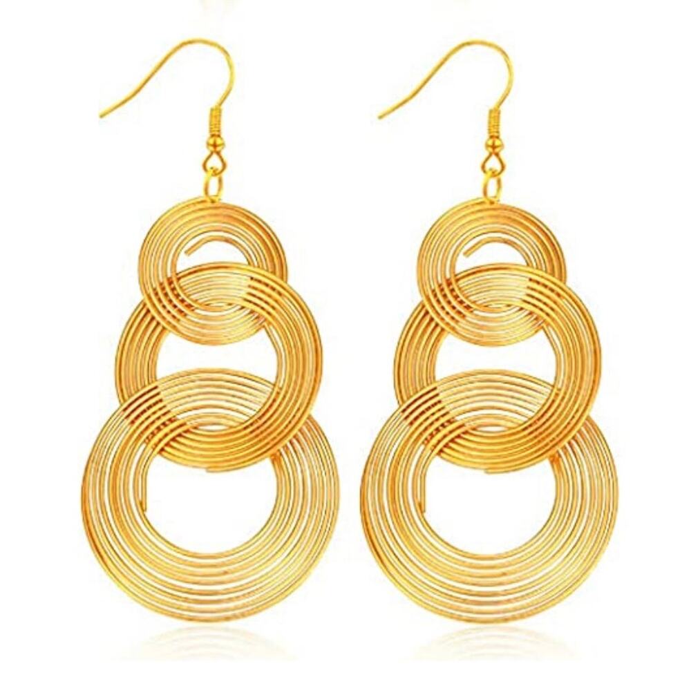 Gold Interlocking Circle Drop Earrings